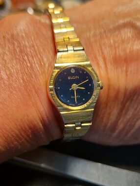 Petite Elgin Gold-Tone Black Dial Quartz Women's Watch